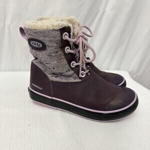 Keen Elsa Snow Boots Girls Size 1 Waterproof Youth Purple Plum Lilac Faux Fur